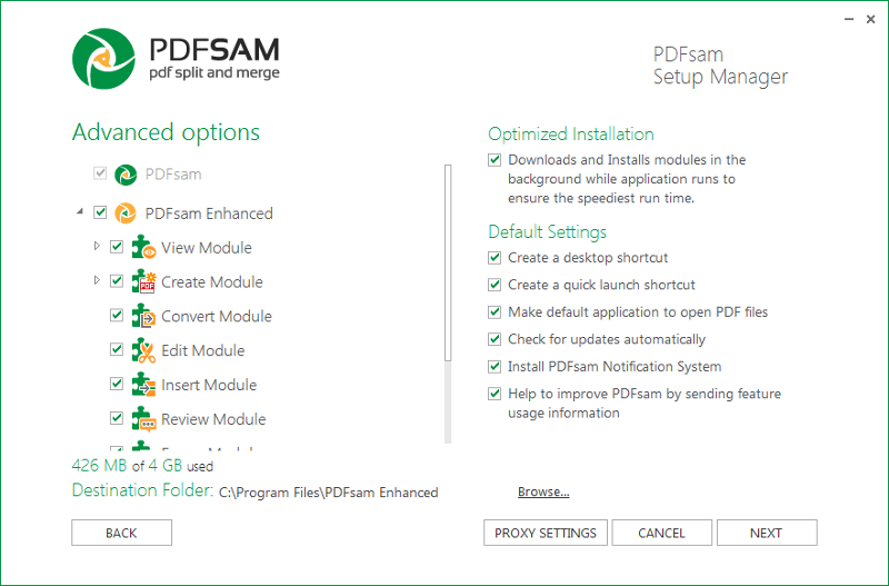 Opções avançadas para download do PDFsam Basic