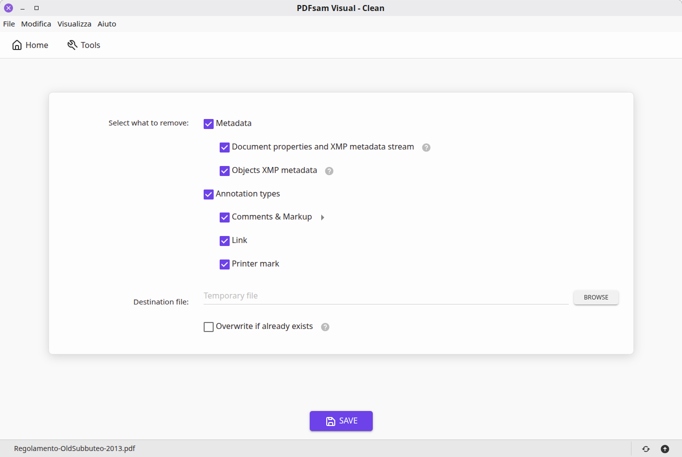 Clean and sanitize a PDF file with PDFsam Visual