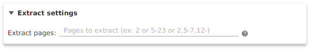 Extract PDF pages settings