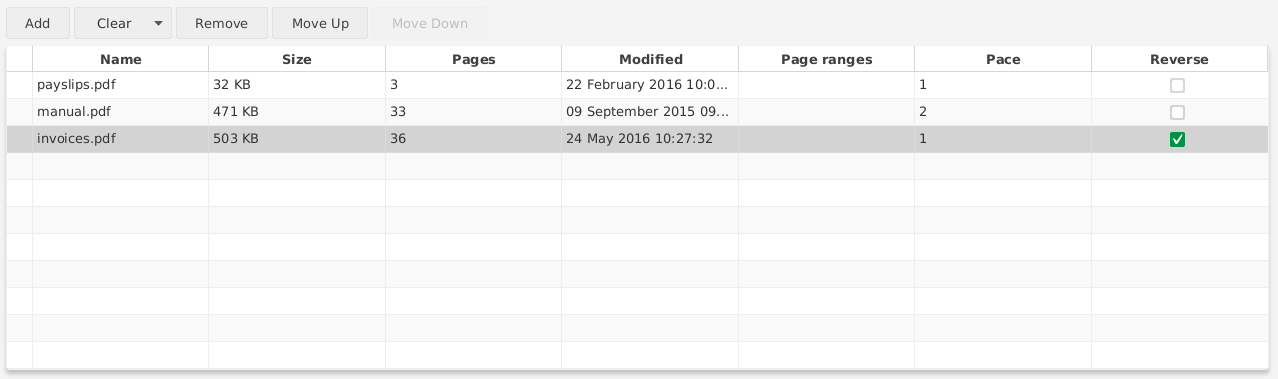 PDF selection table